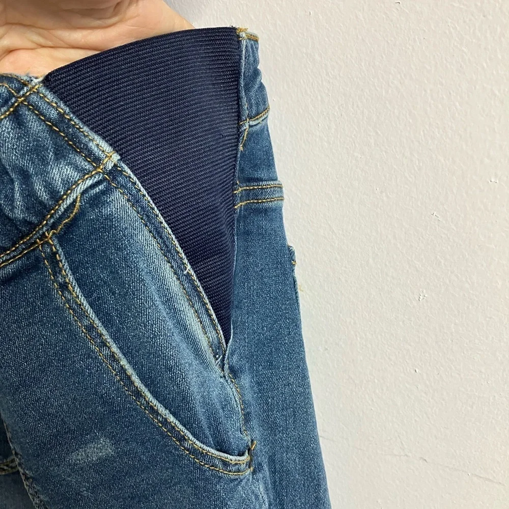 Indigo Blue Women’s Distressed Denim Maternity Overall Bibs, XS